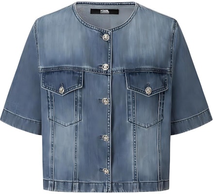 (Women) KARL LAGERFELD SS24 Washed Denim Short-Sleeve Jacket Blue E41W1516 Buy (Women) KARL LAGERFELD SS24 Washed Denim Short-Sleeve Jacket Blue E41W1516