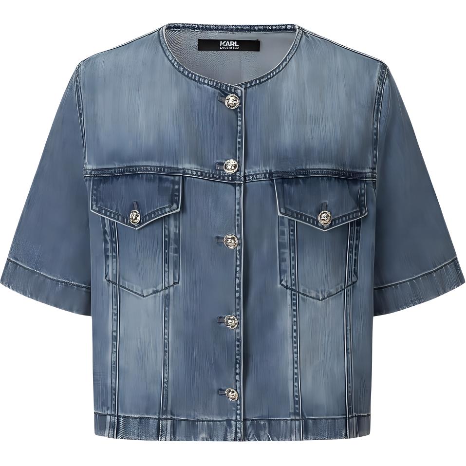 Order (Women) KARL LAGERFELD SS24  Washed Denim Short-Sleeve Jacket Blue E41W1516