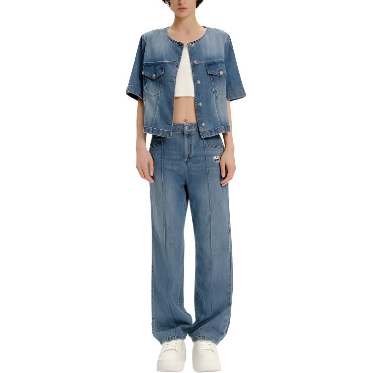 Lookbook (Women) KARL LAGERFELD SS24  Washed Denim Short-Sleeve Jacket Blue E41W1516
