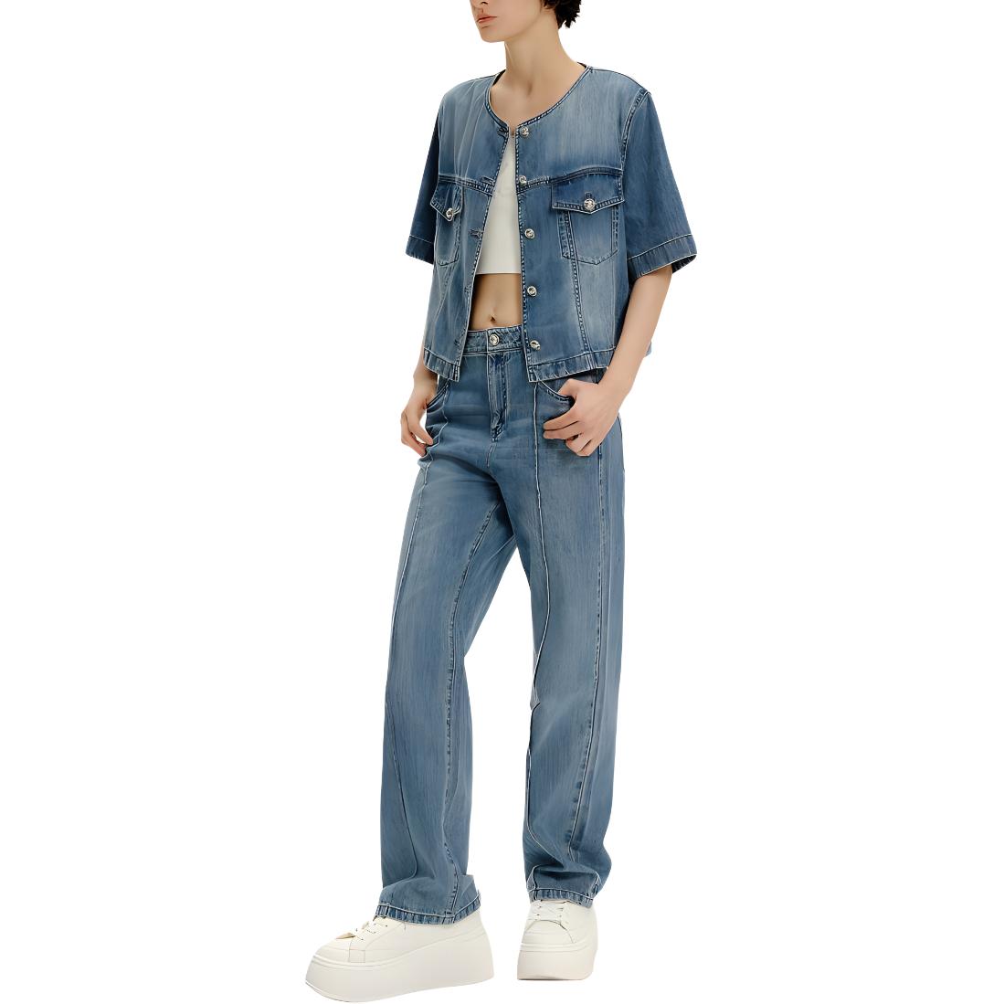 Purchase (Women) KARL LAGERFELD SS24  Washed Denim Short-Sleeve Jacket Blue E41W1516