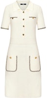 (Women) KARL LAGERFELD SS24 White A-Line Short Sleeve Dress with Lace Trim. E42W1349 (Women) KARL LAGERFELD SS24 White A-Line Short Sleeve Dress with Lace Trim. E42W1349