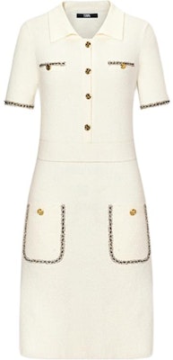 (Women) KARL LAGERFELD SS24 White A-Line Short Sleeve Dress with Lace Trim. E42W1349 Buy (Women) KARL LAGERFELD SS24 White A-Line Short Sleeve Dress with Lace Trim. E42W1349