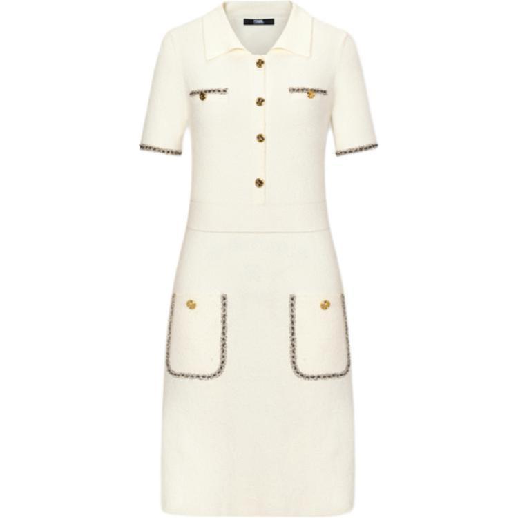 Order (Women) KARL LAGERFELD SS24  White A-Line Short Sleeve Dress with Lace Trim. E42W1349