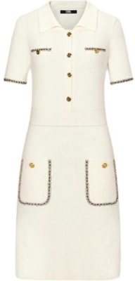 (Women) KARL LAGERFELD SS24 White A-Line Short Sleeve Dress with Lace Trim. E42W1349 Order (Women) KARL LAGERFELD SS24 White A-Line Short Sleeve Dress with Lace Trim. E42W1349