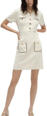 (Women) KARL LAGERFELD SS24 White A-Line Short Sleeve Dress with Lace Trim. E42W1349 Lookbook (Women) KARL LAGERFELD SS24 White A-Line Short Sleeve Dress with Lace Trim. E42W1349
