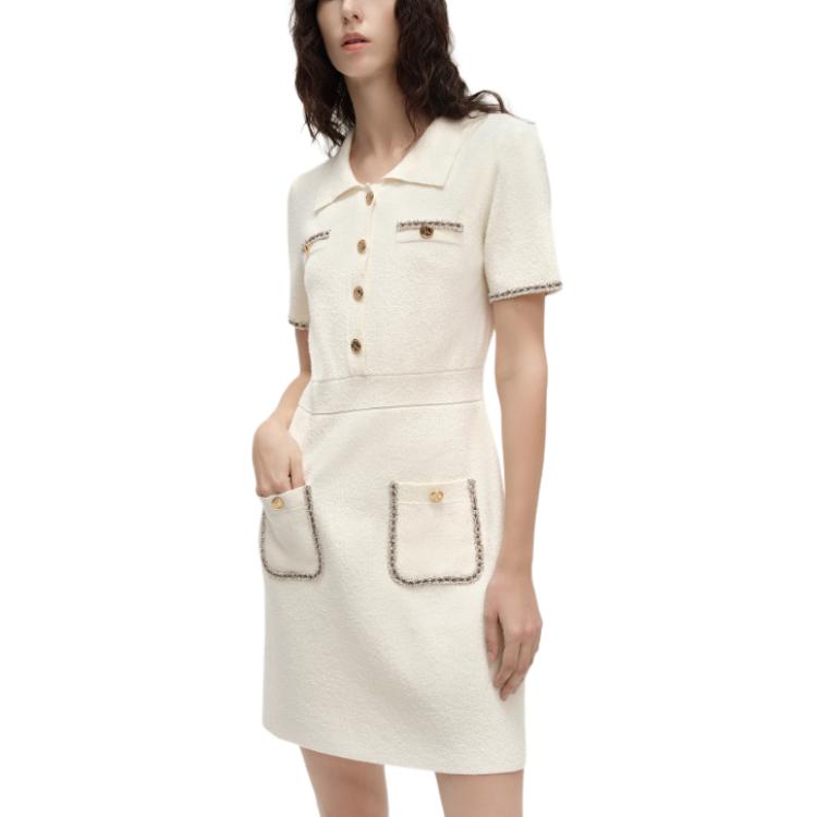 Details for (Women) KARL LAGERFELD SS24  White A-Line Short Sleeve Dress with Lace Trim. E42W1349