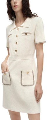 (Women) KARL LAGERFELD SS24 White A-Line Short Sleeve Dress with Lace Trim. E42W1349 Details for (Women) KARL LAGERFELD SS24 White A-Line Short Sleeve Dress with Lace Trim. E42W1349