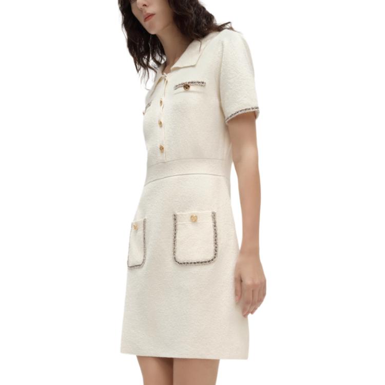 Cheap (Women) KARL LAGERFELD SS24  White A-Line Short Sleeve Dress with Lace Trim. E42W1349