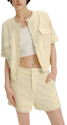 (Women) KARL LAGERFELD SS24 Yellow Short-Sleeve Pocket Jacket. 242E1538 Details for (Women) KARL LAGERFELD SS24 Yellow Short-Sleeve Pocket Jacket. 242E1538