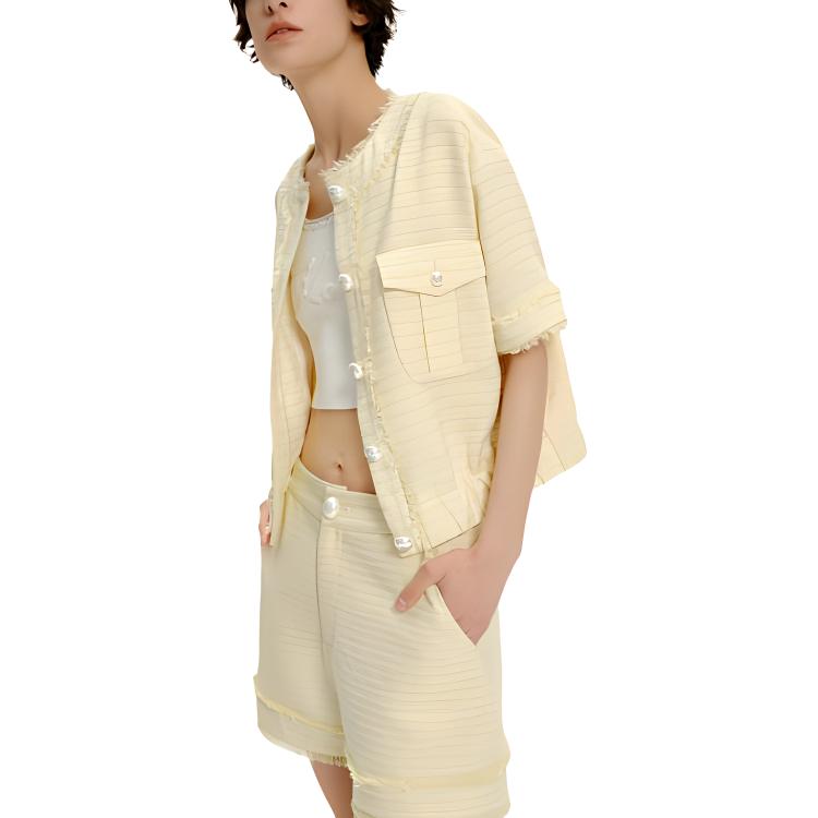 Sizing (Women) KARL LAGERFELD SS24  Yellow Short-Sleeve Pocket Jacket. 242E1538