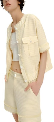 (Women) KARL LAGERFELD SS24 Yellow Short-Sleeve Pocket Jacket. 242E1538 Sizing (Women) KARL LAGERFELD SS24 Yellow Short-Sleeve Pocket Jacket. 242E1538