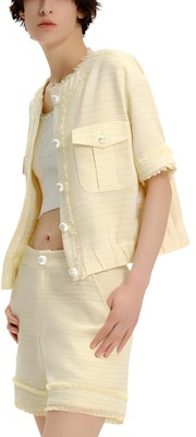 (Women) KARL LAGERFELD SS24 Yellow Short-Sleeve Pocket Jacket. 242E1538 Cheap (Women) KARL LAGERFELD SS24 Yellow Short-Sleeve Pocket Jacket. 242E1538