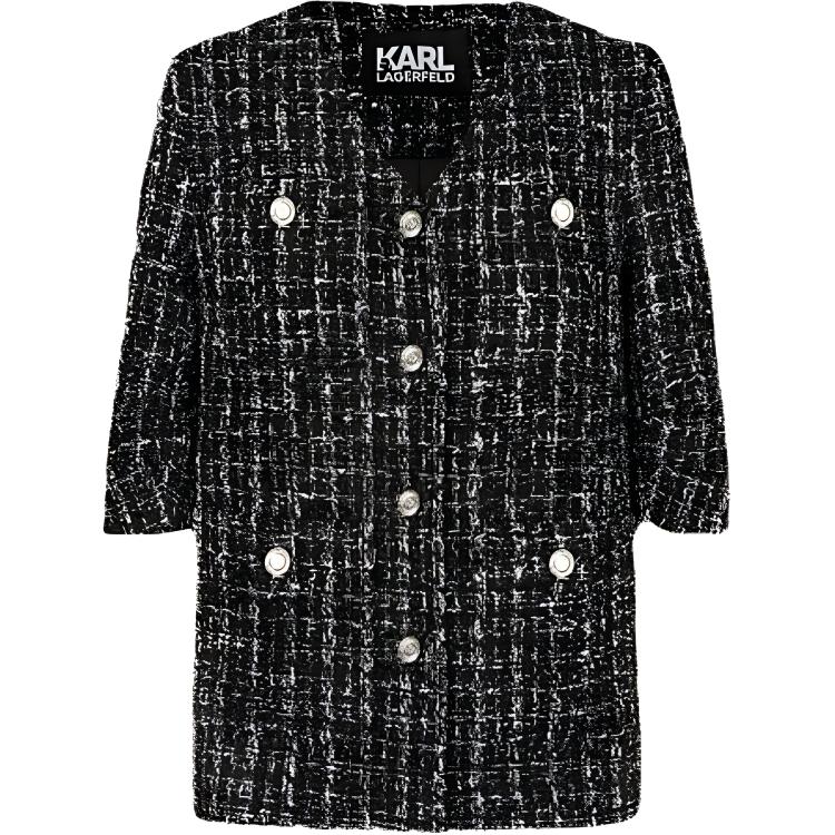 (Women) Karl Lagerfeld SS24 Black Tweed V-Neck Long Sleeve Jacket E42W1531