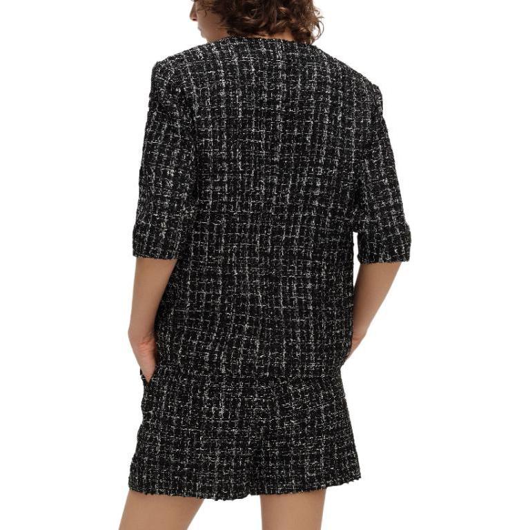 Details for (W) カール ラガーフェルド SS24 ブラック ツイード Vネック 長袖 ジャケット E42W1531