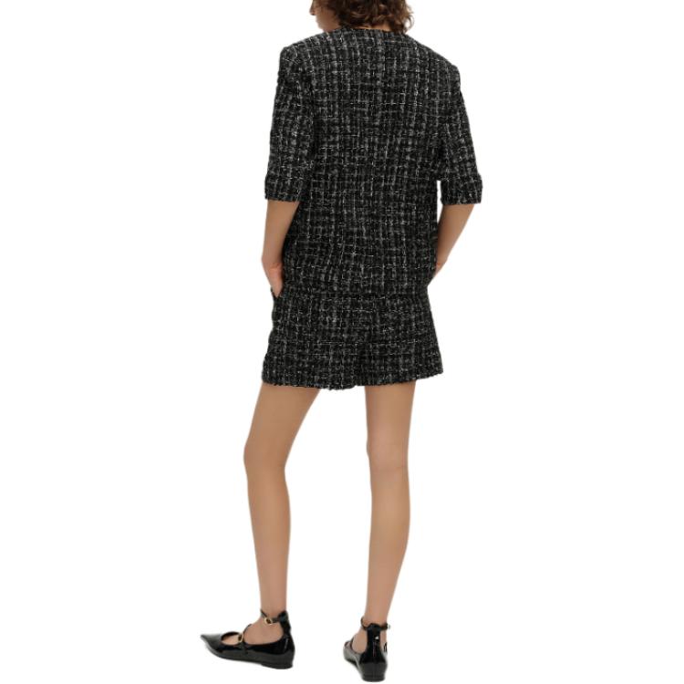 Sizing (W) カール ラガーフェルド SS24 ブラック ツイード Vネック 長袖 ジャケット E42W1531