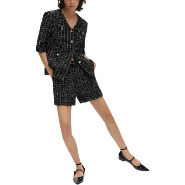 Cheap (W) カール ラガーフェルド SS24 ブラック ツイード Vネック 長袖 ジャケット E42W1531