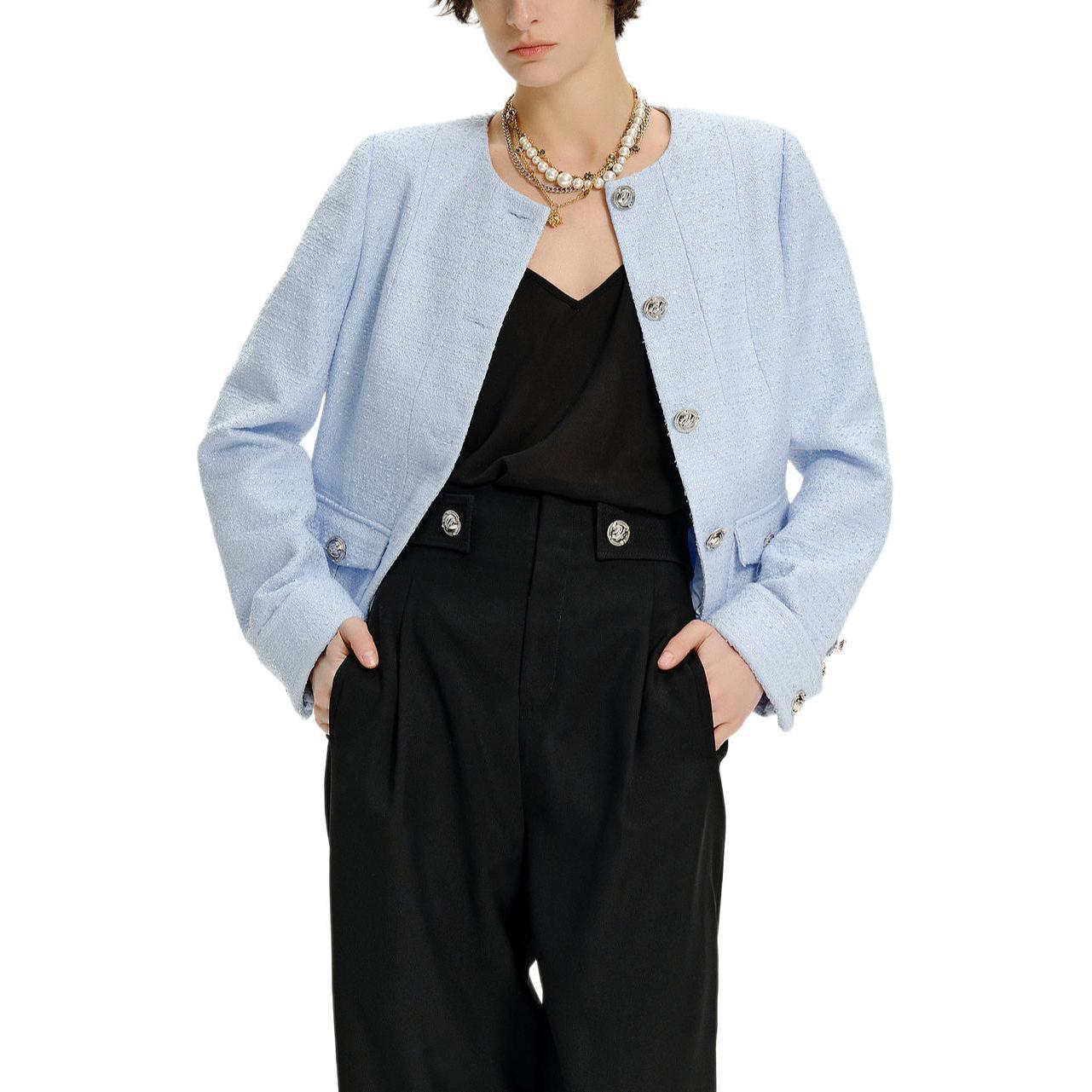 Details for (W) 卡尔拉格斐 SS24 蓝色粗花呢长袖外套 E41W1513