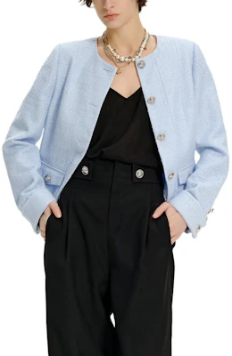 (W) 卡尔拉格斐 SS24 蓝色粗花呢长袖外套 E41W1513 Details for (W) 卡尔拉格斐 SS24 蓝色粗花呢长袖外套 E41W1513