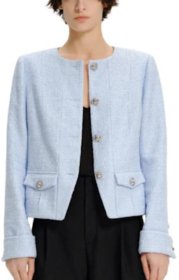 (W) 卡尔拉格斐 SS24 蓝色粗花呢长袖外套 E41W1513 Sizing (W) 卡尔拉格斐 SS24 蓝色粗花呢长袖外套 E41W1513