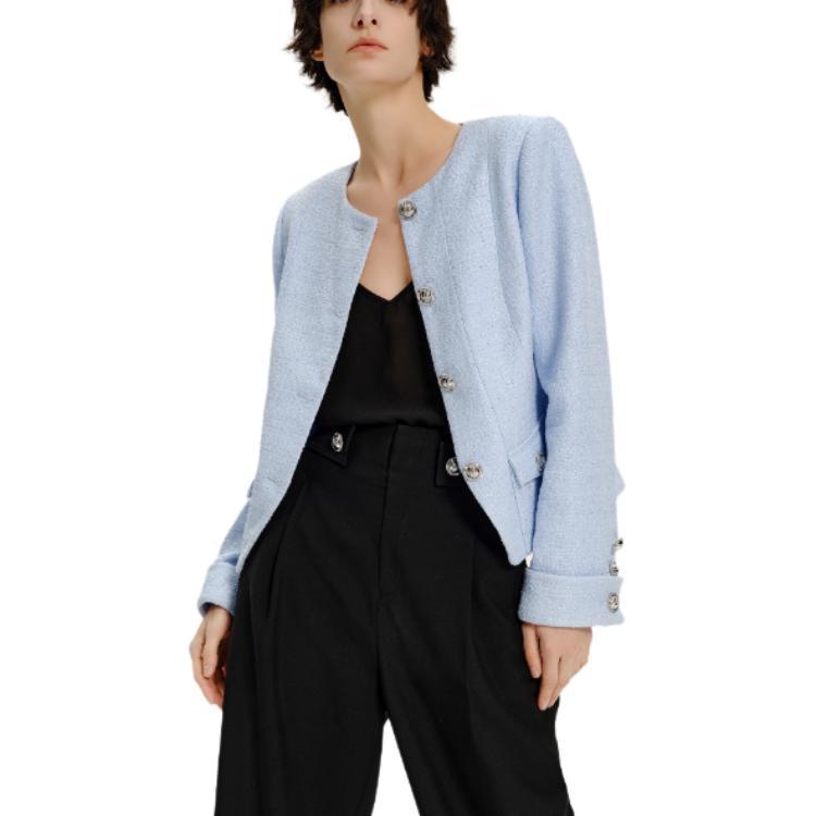 Cheap (W) 卡尔拉格斐 SS24 蓝色粗花呢长袖外套 E41W1513