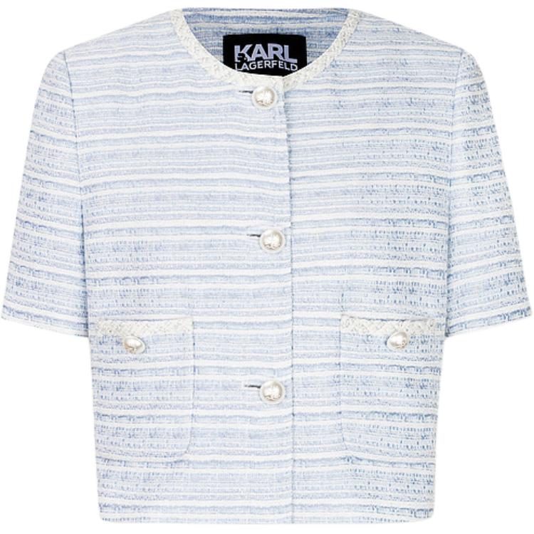 (Women) KARL LAGERFELD SS24 Contrast Lace Straight-Cut Short-Sleeve Jacket Women Light Blue E42W1504