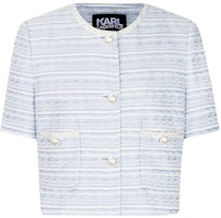 (Women) KARL LAGERFELD SS24 Contrast Lace Straight-Cut Short-Sleeve Jacket Women Light Blue E42W1504 (Women) KARL LAGERFELD SS24 Contrast Lace Straight-Cut Short-Sleeve Jacket Women Light Blue E42W1504
