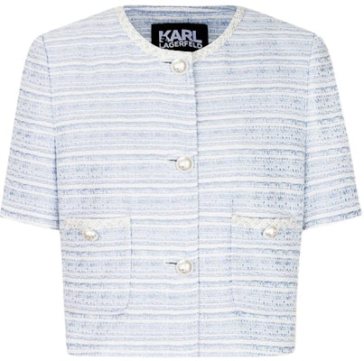 (Women) KARL LAGERFELD SS24 Contrast Lace Straight-Cut Short-Sleeve Jacket Women Light Blue E42W1504 Buy (Women) KARL LAGERFELD SS24 Contrast Lace Straight-Cut Short-Sleeve Jacket Women Light Blue E42W1504