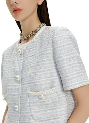 (Women) KARL LAGERFELD SS24 Contrast Lace Straight-Cut Short-Sleeve Jacket Women Light Blue E42W1504 Purchase (Women) KARL LAGERFELD SS24 Contrast Lace Straight-Cut Short-Sleeve Jacket Women Light Blue E42W1504