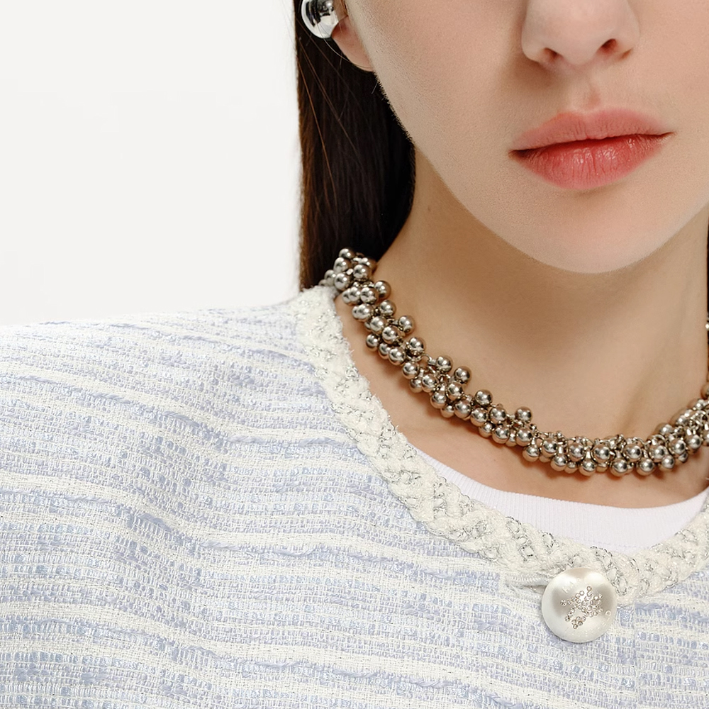 Details for (Women) KARL LAGERFELD SS24 Contrast Lace Straight-Cut Short-Sleeve Jacket Women Light Blue E42W1504