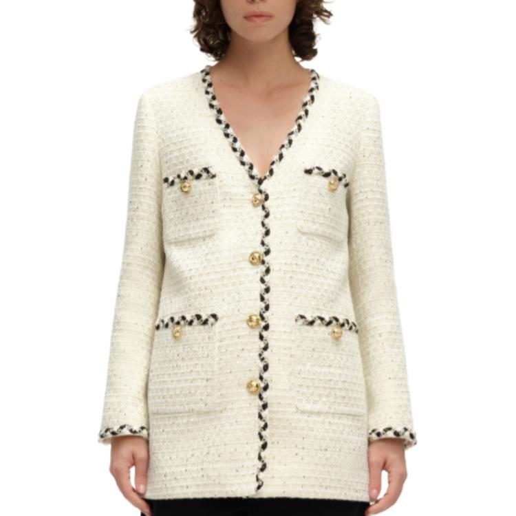 Lookbook (Women) KARL LAGERFELD SS24 Contrast Lace V-Neck Long Sleeve Jacket Beige Women E41W1502