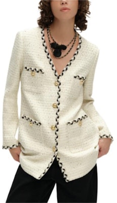 (Women) KARL LAGERFELD SS24 Contrast Lace V-Neck Long Sleeve Jacket Beige Women E41W1502 Shop (Women) KARL LAGERFELD SS24 Contrast Lace V-Neck Long Sleeve Jacket Beige Women E41W1502