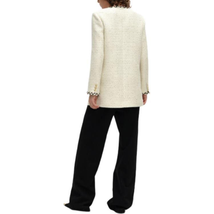 Purchase (Women) KARL LAGERFELD SS24 Contrast Lace V-Neck Long Sleeve Jacket Beige Women E41W1502