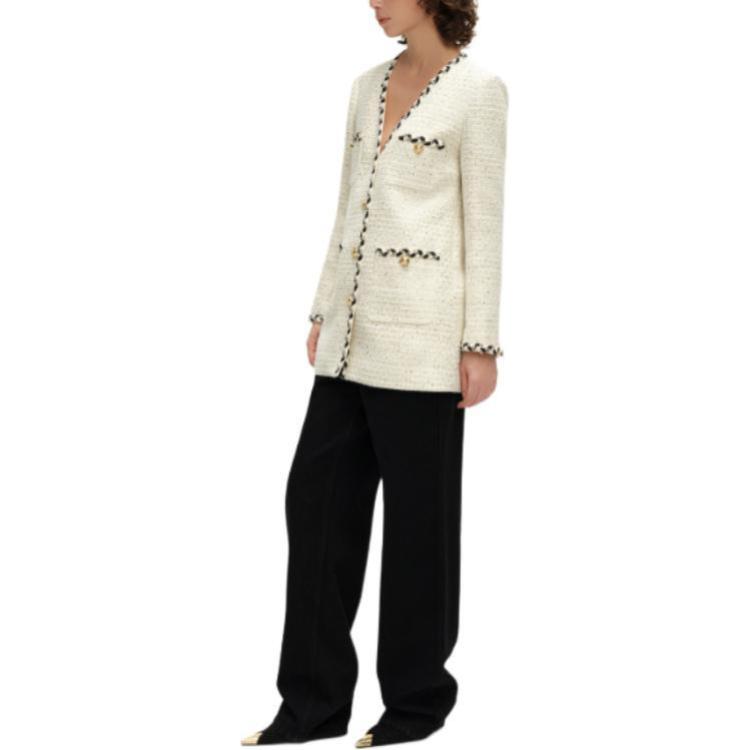 Details for (Women) KARL LAGERFELD SS24 Contrast Lace V-Neck Long Sleeve Jacket Beige Women E41W1502