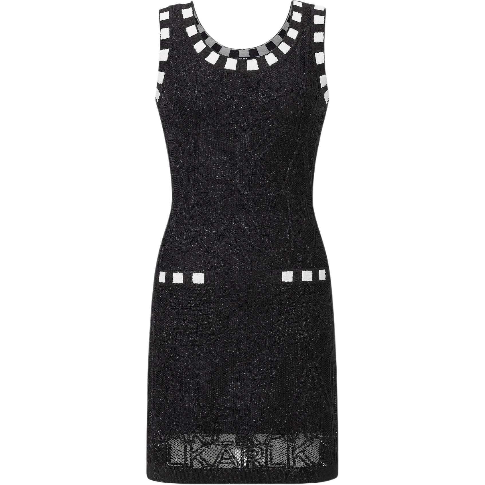(Women) KARL LAGERFELD SS24 Geometric Print Sleeveless Mini Dress Women Black 241L1338