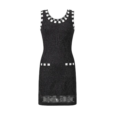 (Women) KARL LAGERFELD SS24 Geometric Print Sleeveless Mini Dress Women Black 241L1338