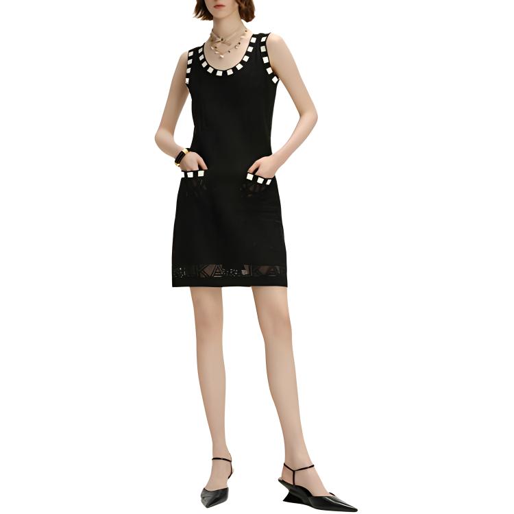 Lookbook (Women) KARL LAGERFELD SS24 Geometric Print Sleeveless Mini Dress Women Black 241L1338