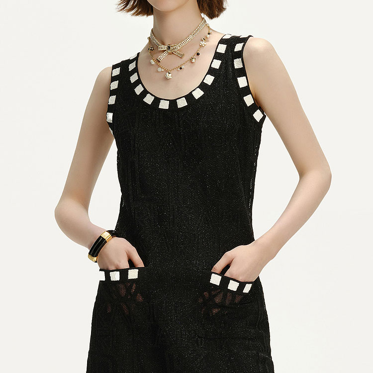 Details for (Women) KARL LAGERFELD SS24 Geometric Print Sleeveless Mini Dress Women Black 241L1338