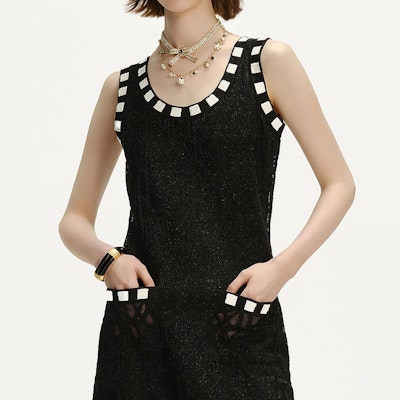 (Women) KARL LAGERFELD SS24 Geometric Print Sleeveless Mini Dress Women Black 241L1338 Details for (Women) KARL LAGERFELD SS24 Geometric Print Sleeveless Mini Dress Women Black 241L1338