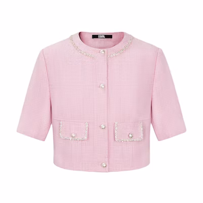 (Women) Karl Lagerfeld SS24 Pink Crystal Embellished Cropped Jacket E42W1525