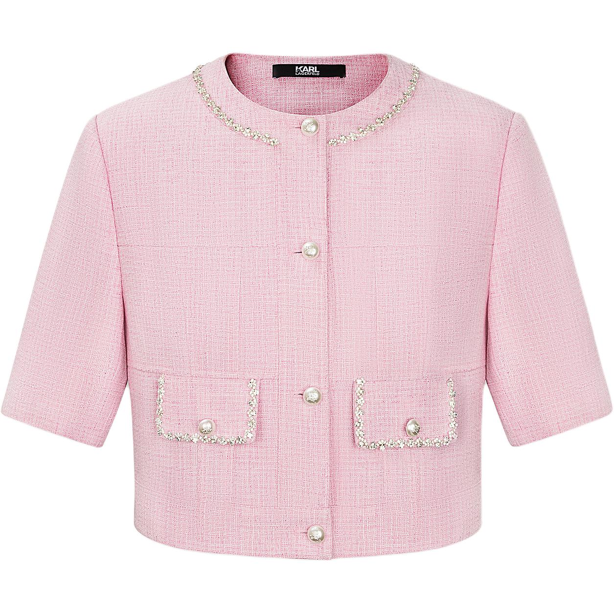 Order (W) 卡尔·拉格斐 SS24 粉色水晶装饰短款夹克 E42W1525