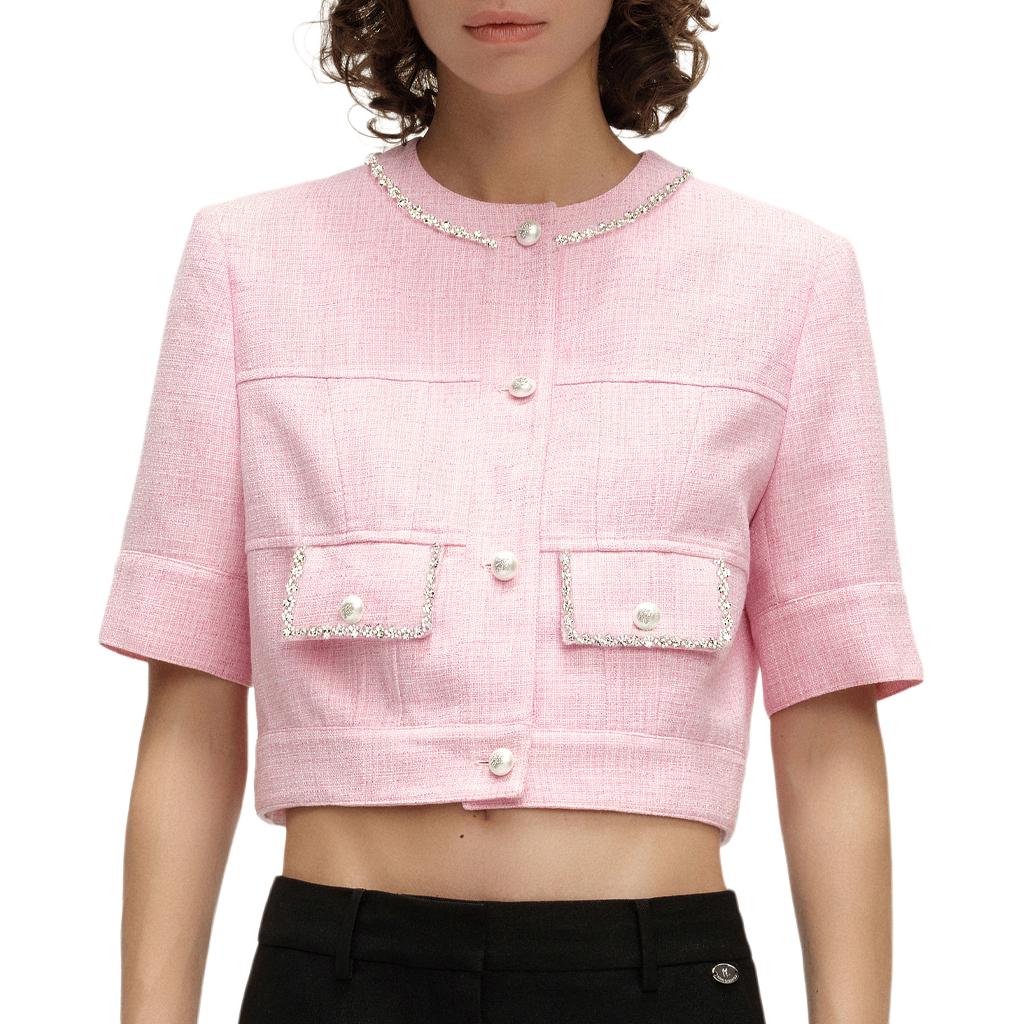 Purchase (W) 卡尔·拉格斐 SS24 粉色水晶装饰短款夹克 E42W1525