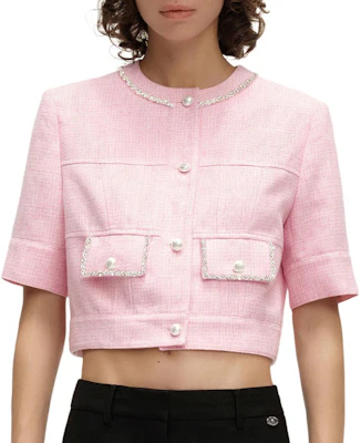 (W) 卡尔·拉格斐 SS24 粉色水晶装饰短款夹克 E42W1525 Purchase (W) 卡尔·拉格斐 SS24 粉色水晶装饰短款夹克 E42W1525