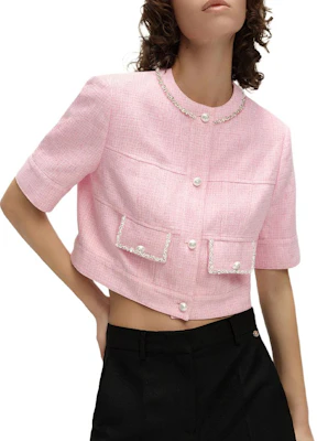 (W) 卡尔·拉格斐 SS24 粉色水晶装饰短款夹克 E42W1525 Details for (W) 卡尔·拉格斐 SS24 粉色水晶装饰短款夹克 E42W1525