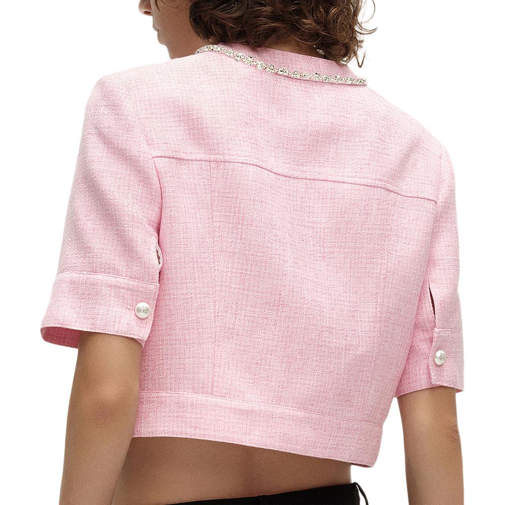 Sizing (W) 卡尔·拉格斐 SS24 粉色水晶装饰短款夹克 E42W1525