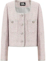 (Women) Karl Lagerfeld SS24 Pink Tweed Cropped Long Sleeve Jacket E41W1514 (Women) Karl Lagerfeld SS24 Pink Tweed Cropped Long Sleeve Jacket E41W1514