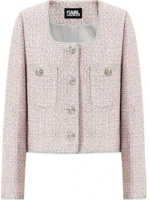 (W) 卡尔拉格斐 SS24 粉色粗花呢短款长袖夹克 E41W1514 Order (W) 卡尔拉格斐 SS24 粉色粗花呢短款长袖夹克 E41W1514