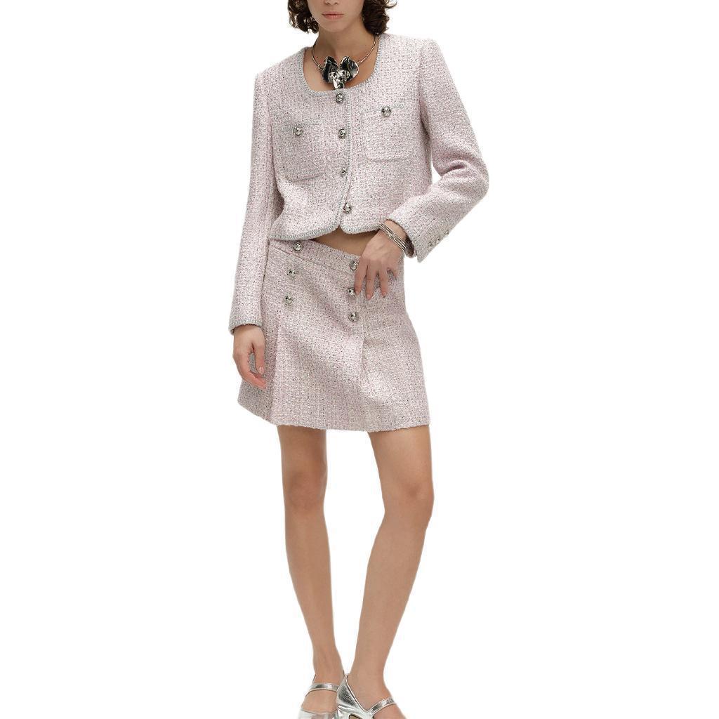 Lookbook (W) 卡尔拉格斐 SS24 粉色粗花呢短款长袖夹克 E41W1514