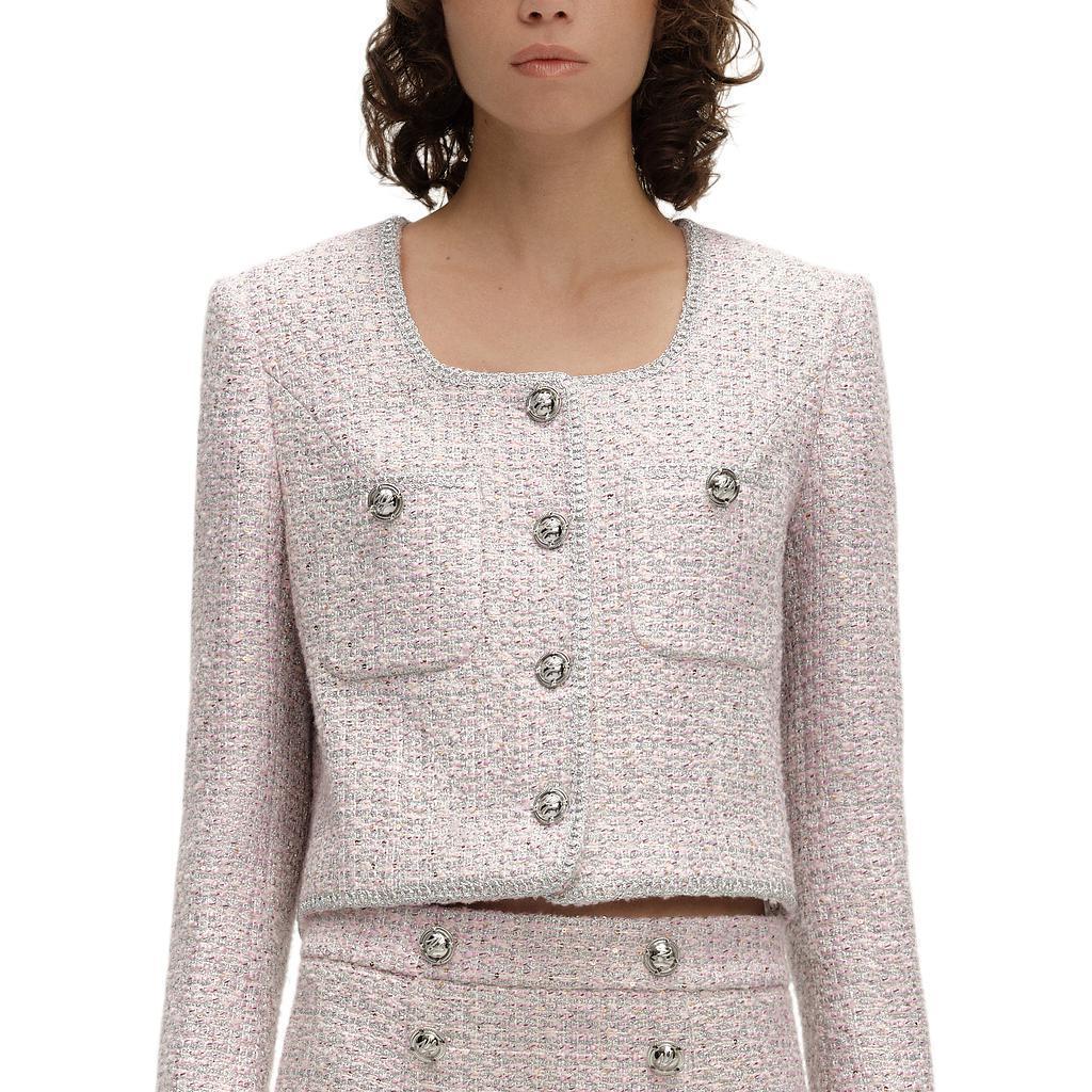 Purchase (W) 卡尔拉格斐 SS24 粉色粗花呢短款长袖夹克 E41W1514