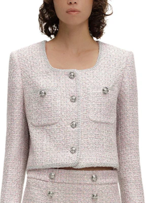 (W) 卡尔拉格斐 SS24 粉色粗花呢短款长袖夹克 E41W1514 Purchase (W) 卡尔拉格斐 SS24 粉色粗花呢短款长袖夹克 E41W1514