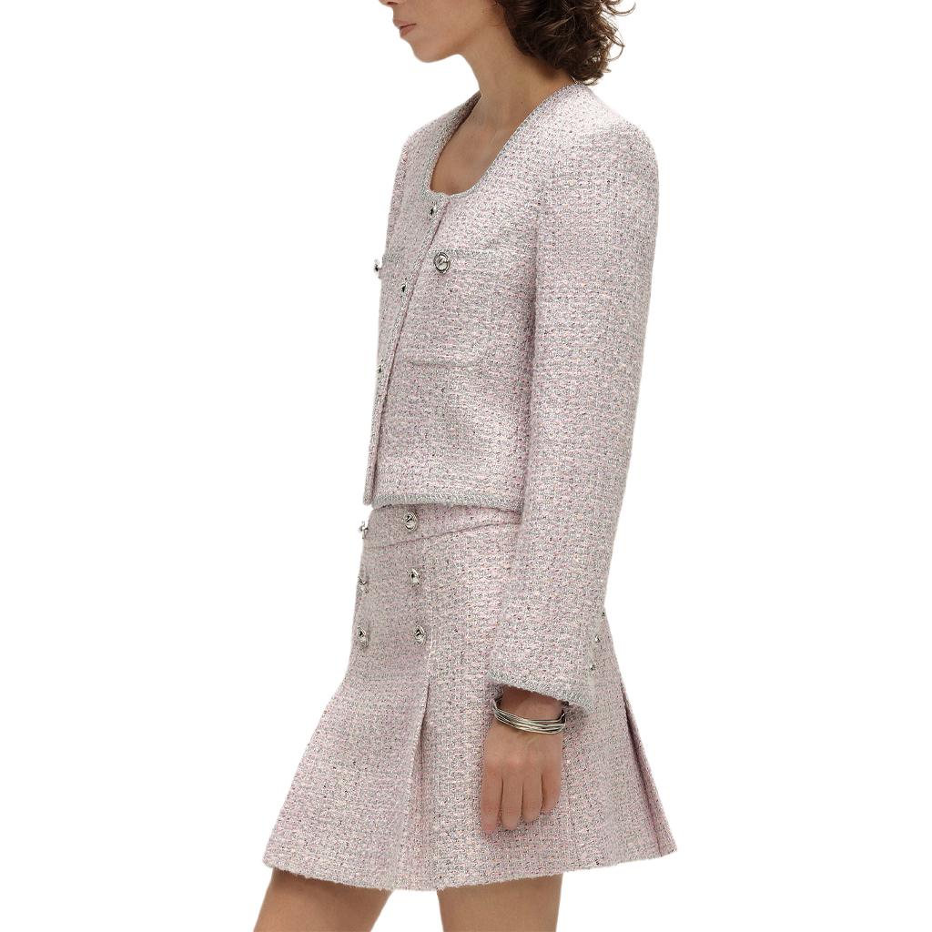 Sizing (W) 卡尔拉格斐 SS24 粉色粗花呢短款长袖夹克 E41W1514